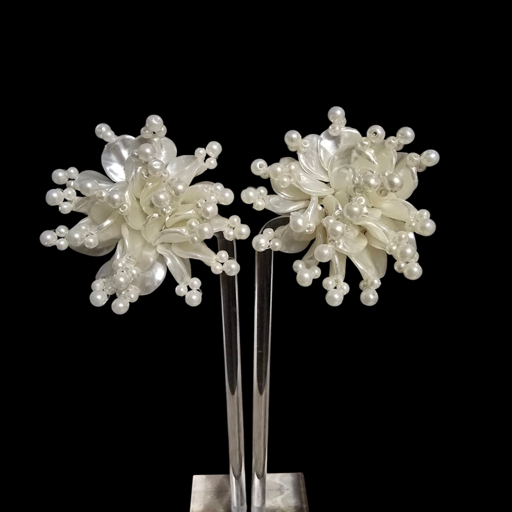 Elegant Faux Pearl Floral Cluster Earrings